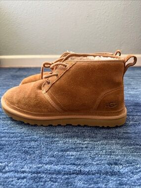 UGG Chestnut Suede Lace-Up Ankle Boots with Shearling Trim